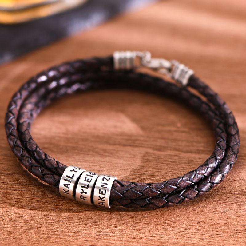 Navigator Brown Braided Leather Bracelet with Custom Beads