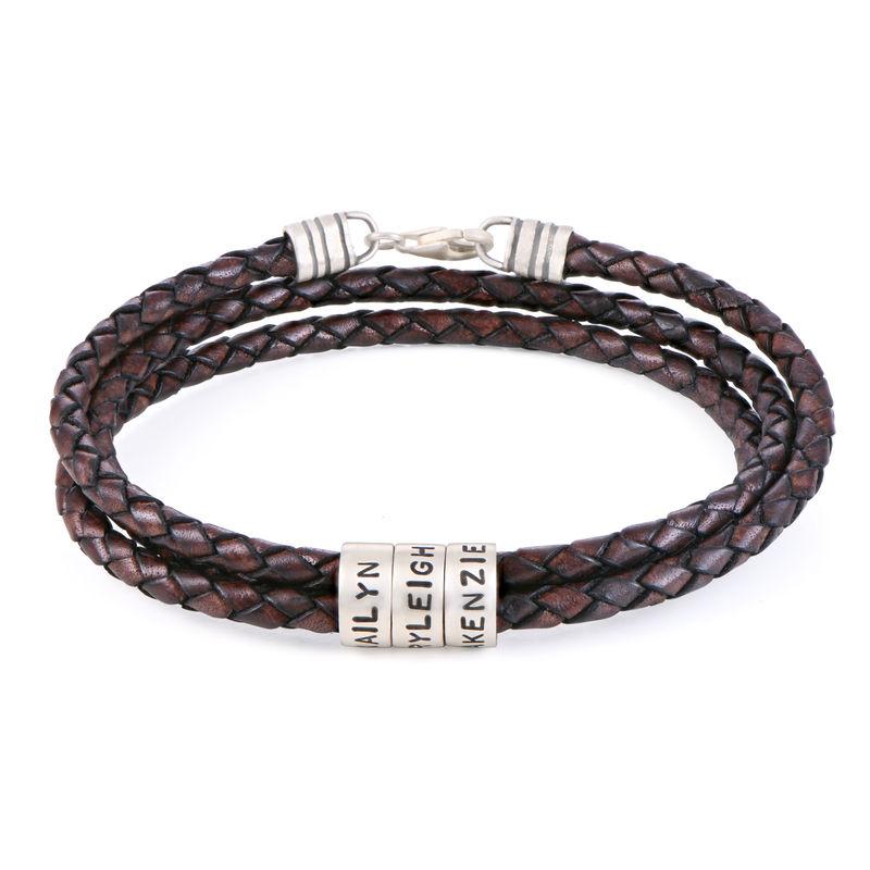 Navigator Brown Braided Leather Bracelet with Custom Beads