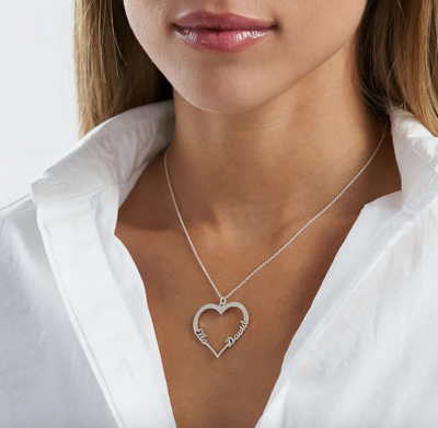 Heart Pendant Necklace with Two Names