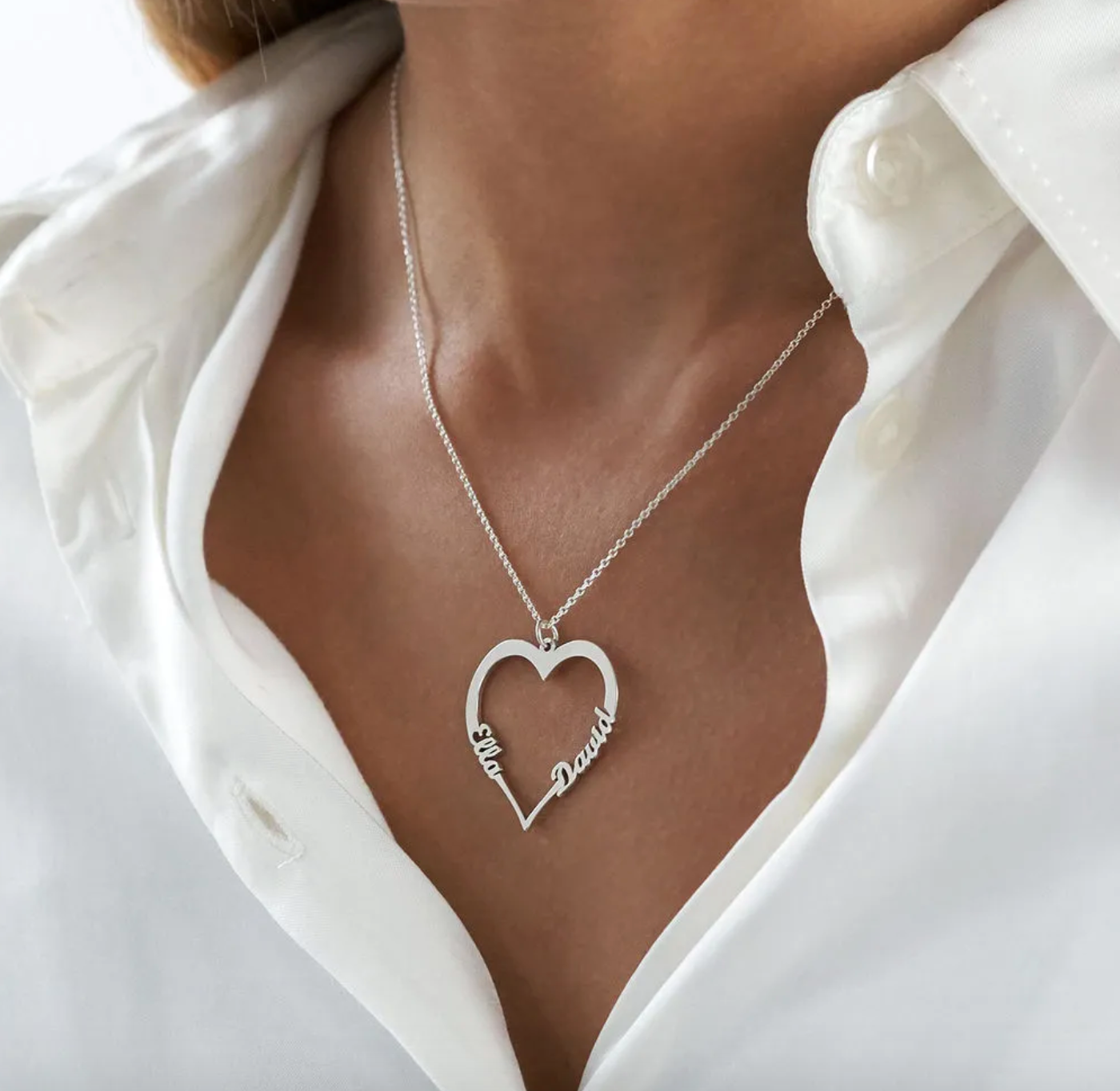 Heart Pendant Necklace with Two Names