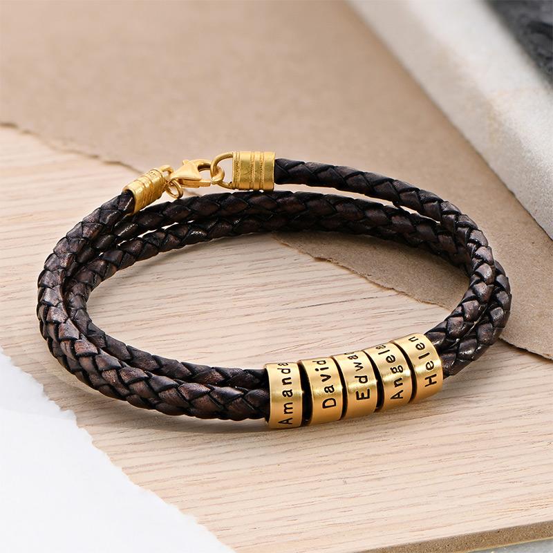 Navigator Brown Braided Leather Bracelet with Custom Beads