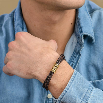 Navigator Brown Braided Leather Bracelet with Custom Beads