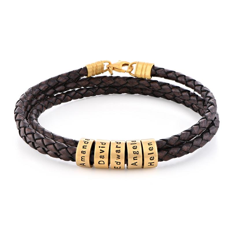 Navigator Brown Braided Leather Bracelet with Custom Beads