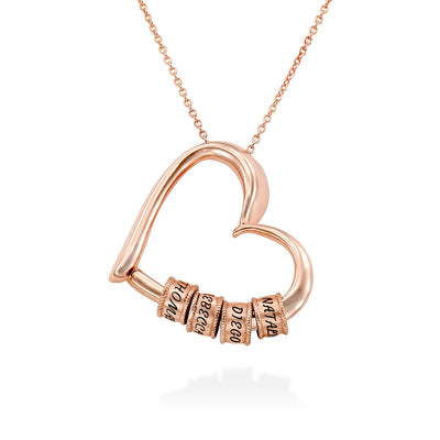 Charming Heart Necklace with Engraved Beads