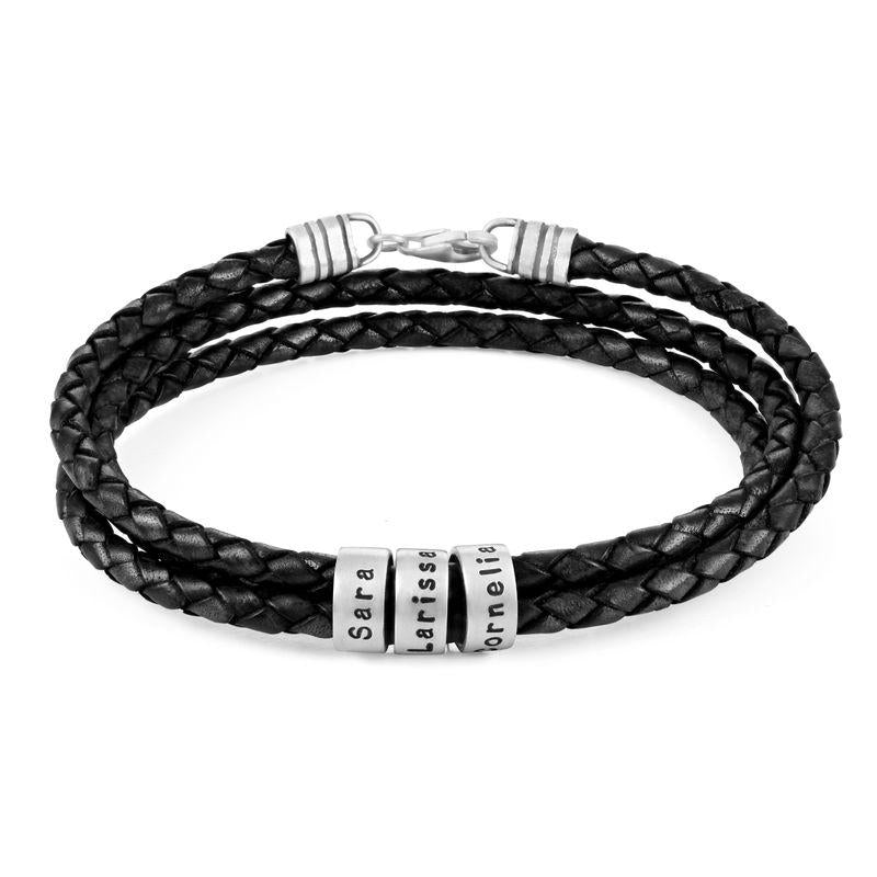 Navigator Black Braided Leather Bracelet with Custom Beads