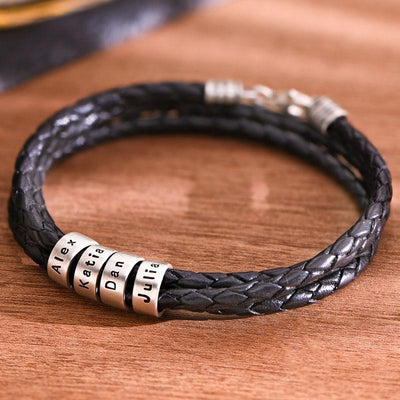 Navigator Black Braided Leather Bracelet with Custom Beads