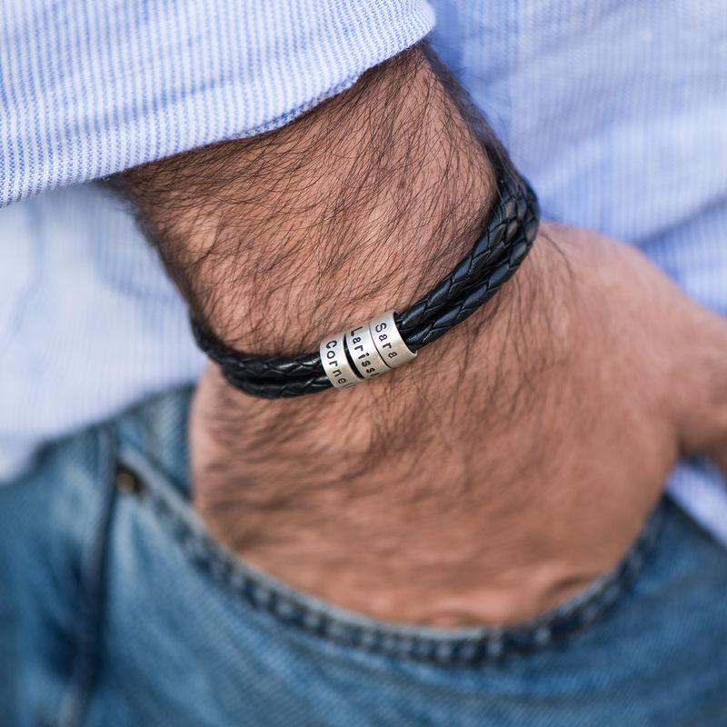 Navigator Black Braided Leather Bracelet with Custom Beads