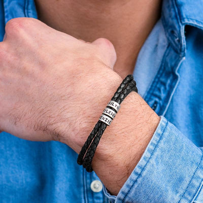 Navigator Black Braided Leather Bracelet with Custom Beads