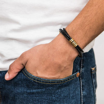 Navigator Black Braided Leather Bracelet with Custom Beads