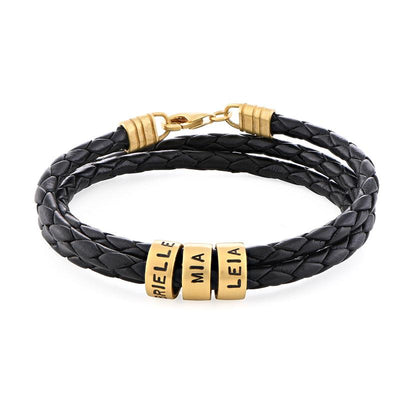 Navigator Black Braided Leather Bracelet with Custom Beads