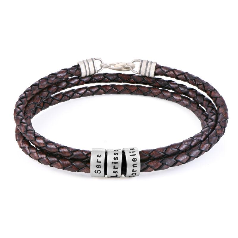 Navigator Brown Braided Leather Bracelet with Custom Beads