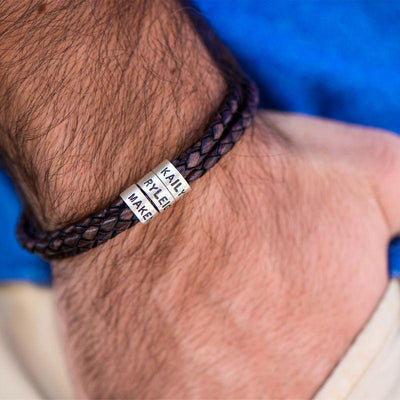 Navigator Brown Braided Leather Bracelet with Custom Beads