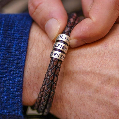 Navigator Brown Braided Leather Bracelet with Custom Beads